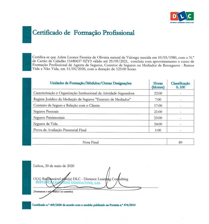 Certificado de Formação Profissional 