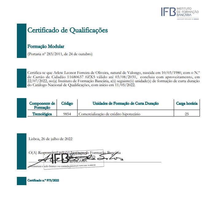 Certificado de Qualificações 